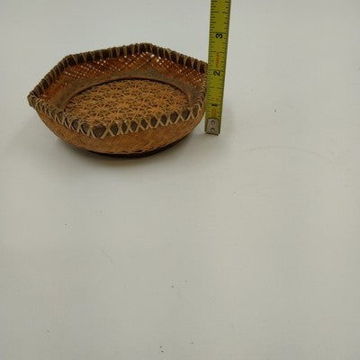 Small Rice Basket Natural Brown Tightly Woven Intricate Design Wood Edge 5"