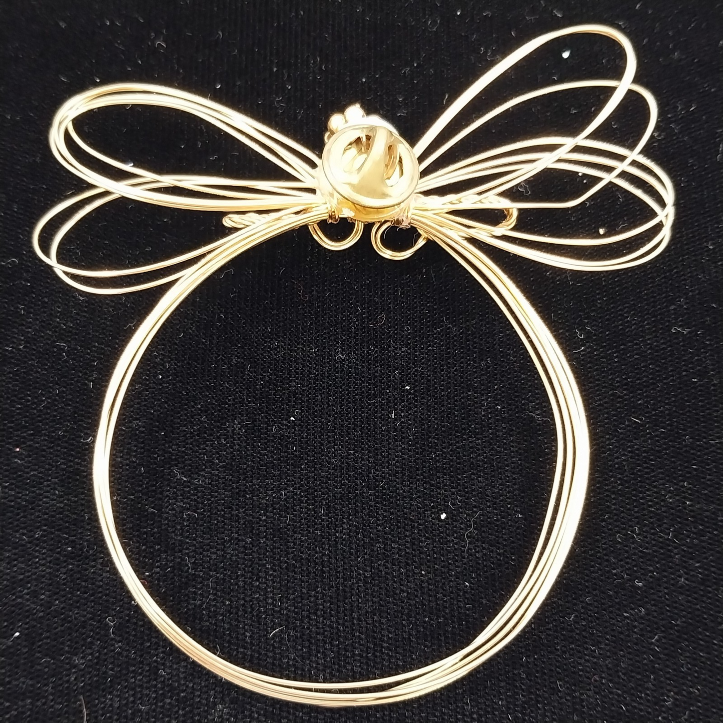 Gold Tone Wire Angel Brooch Pin w Faux Pearl Head Vintage 1990s Christmas Motif