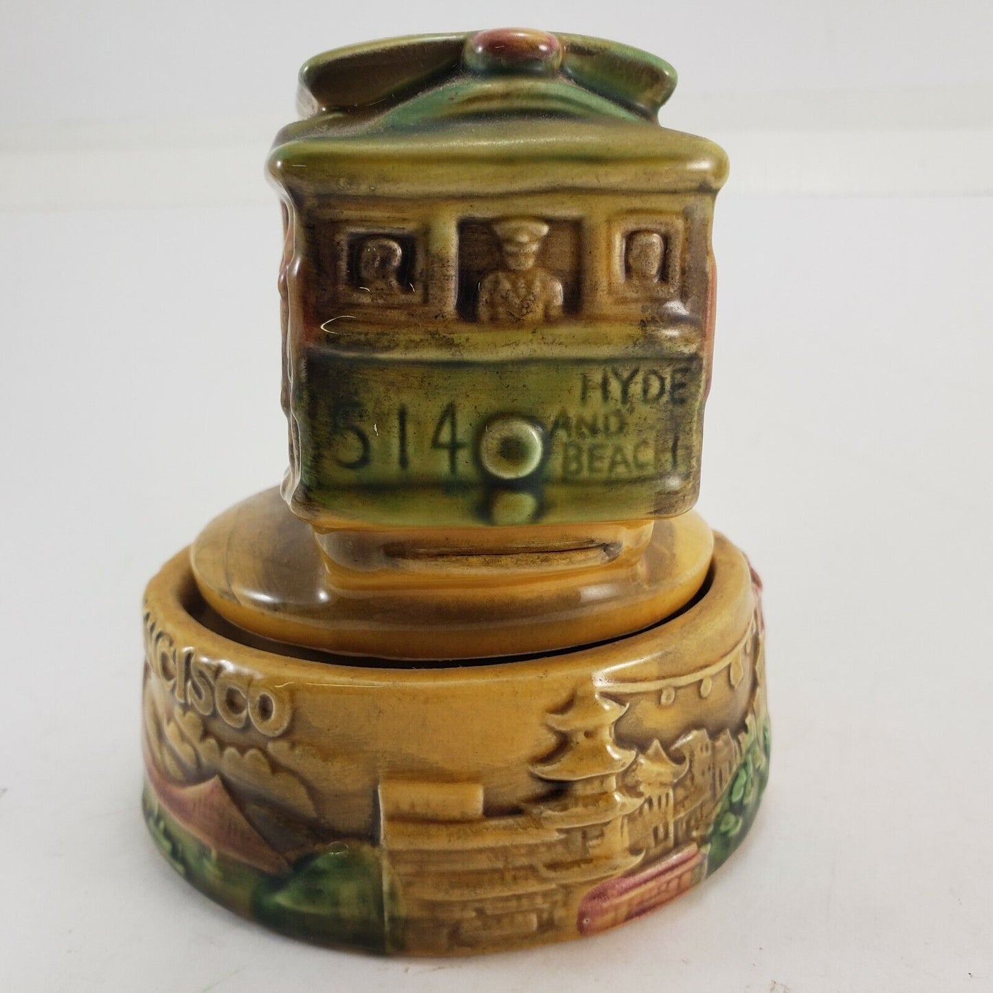 San Francisco Street Car Music Box Pottery Vintage Powell & Hyde & Beach 514