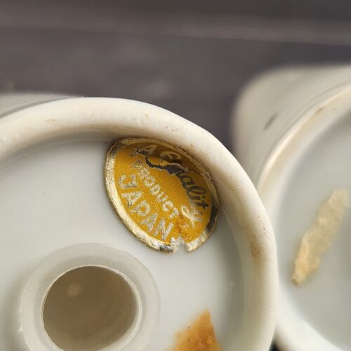 1950s Happy Anniversary Salt Pepper Shakers Set Ceramic Japan Porcelain 3-1/2"