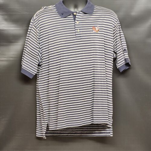 Adidas Polo Shirt Men's Size Large Blue and White Striped 60's 2ply Mercerized