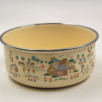 2 pcs International Heartland Enamel Nesting Mixing Bowls 7" x 3" & 6.5" x 2.75"