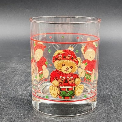 Vintage Tienshan Theodore Country Bear Christmas Glasses – Set of 4 Double Old Fashioned Tumblers – Holiday Barware – 4.25” Tall