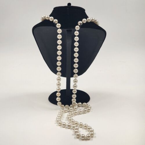 Faux Pearl Necklace White Beaded No Clasp 24" Long No End Fashion Jewelry Vtg