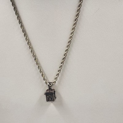 Silver Tone Rope Chain with Prayer Box Cross Design Charm Pendant 12" Necklace