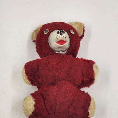1950s Knickerbocker Teddy Bear Red Plush Toy Rubber Nose Button Eyes Collectible