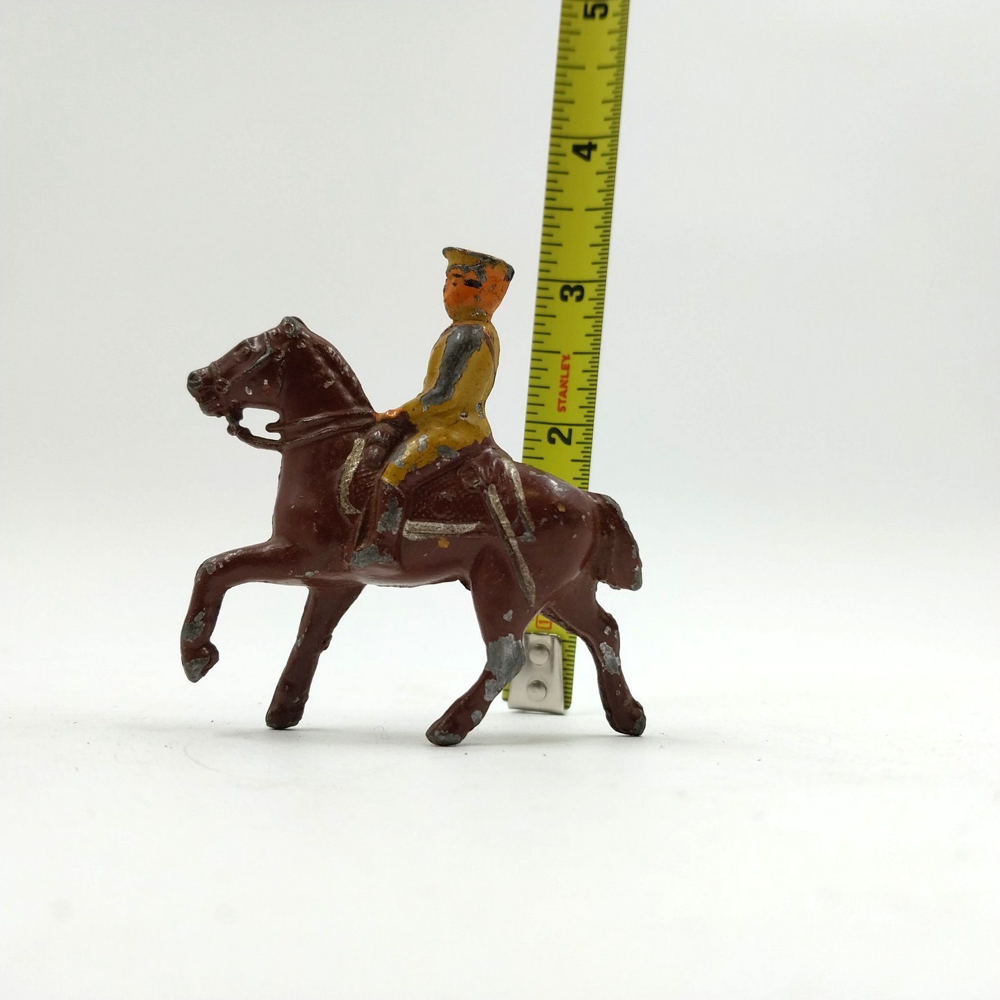 Cast Iron Metal Lead Brown Horse On Rider WWI Officer Calvary Army Soldier 3"