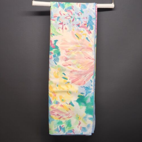 Multicolor Floral Design Pattern Linen Tablecloth 82 x 58 inches Vintage