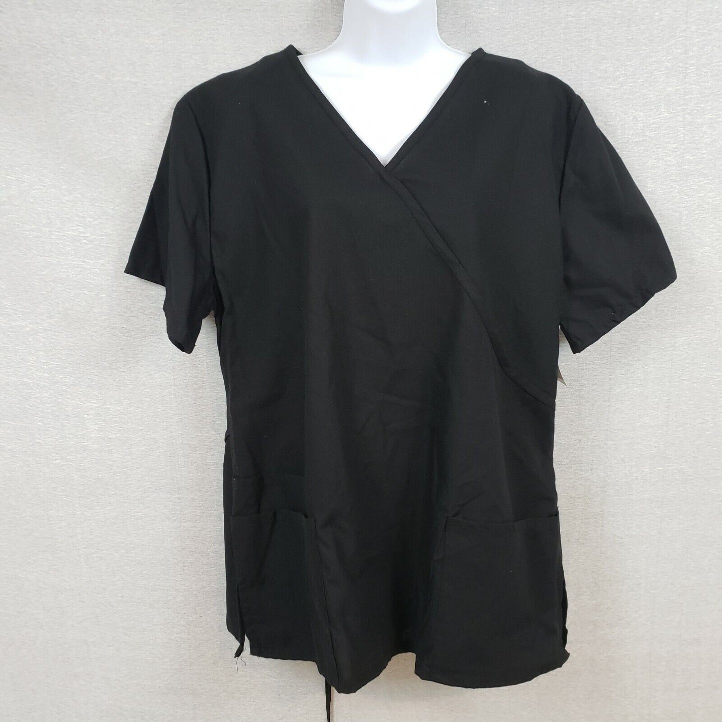 B Scrubs Brand Uniform Scrubs NWT Solid Black 1XL 3 Pockets Side Slits at Waist