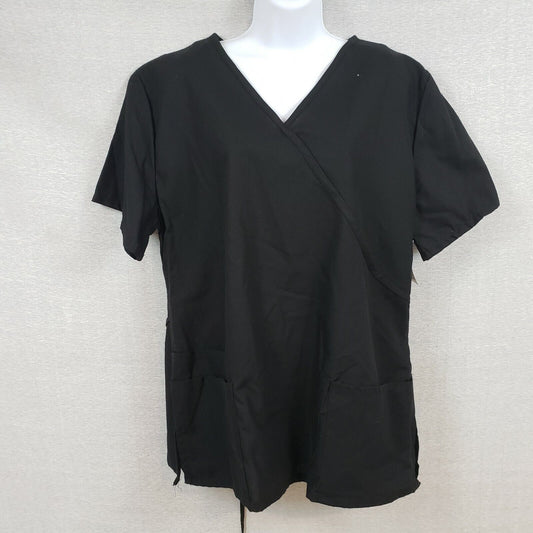 B Scrubs Brand Uniform Scrubs NWT Solid Black 1XL 3 Pockets Side Slits at Waist