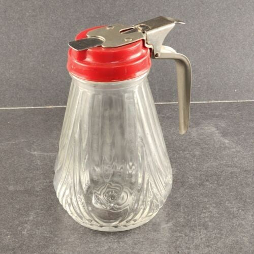 Diner Style Syrup Dispenser Glass Base Melmac Lid Stainless Steel Handle