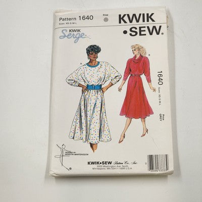 Kwik Sew 1640 Vtg Sewing Pattern 1987 Uncut Misses Dolman Sleeve Dress XS-L