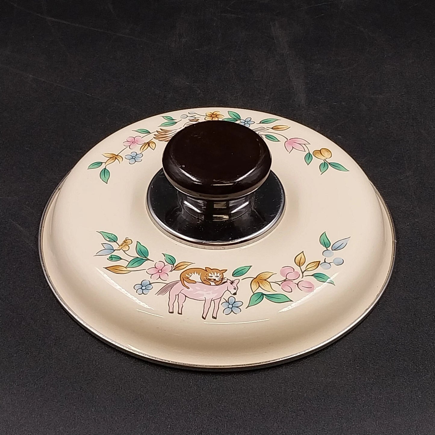 International Heartland Saucepan Lid 6.75" OD Enamelware Pot Cover Black Knob