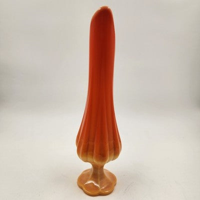 Swung Glass Vase Orange Bittersweet Footed Pedestal 13" L E Smith Glass MCM