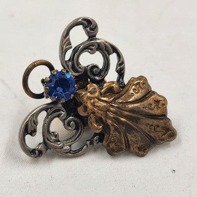 Jewelry Lot 2 pc Brooch Gold Tone Angel Lapel Pin & Rhinestone Angel Pendant