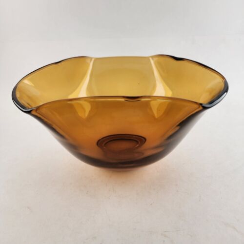 Indiana Glass Amber Salad Chip Bowl Tri Fold Vintage Mid Century Modern 9" x 5"