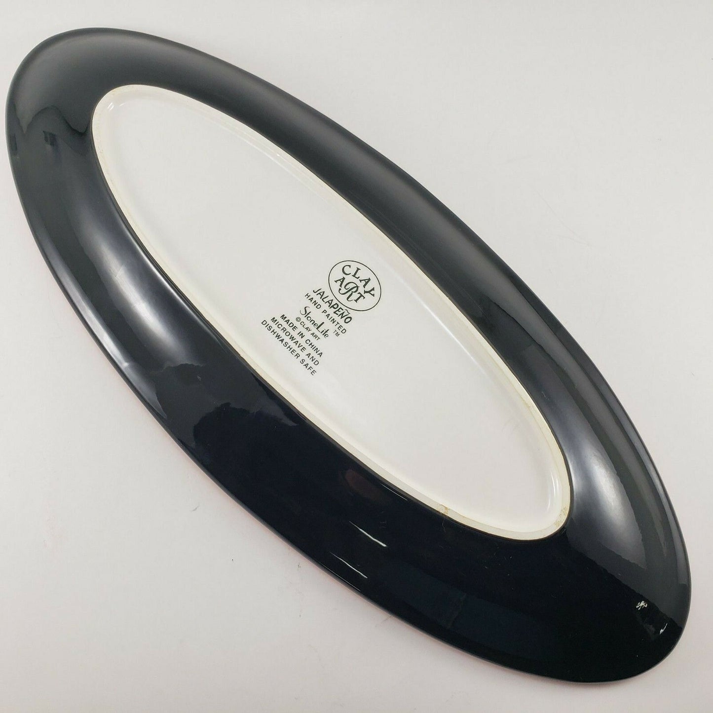 Clay Art Oval Serving Platter Jalapeno Pattern 19"x8" by StoneLite Hand Painted