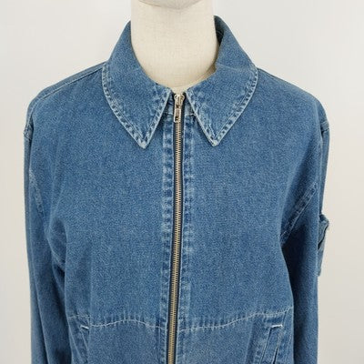 Explore Blue Cotton Denim Zip Jacket Size XL Long Sleeves Pocket on Left Sleeve