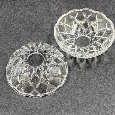 2 Pressed Glass Bobeche Chandelier Part Cups 4" Scalloped Edge
