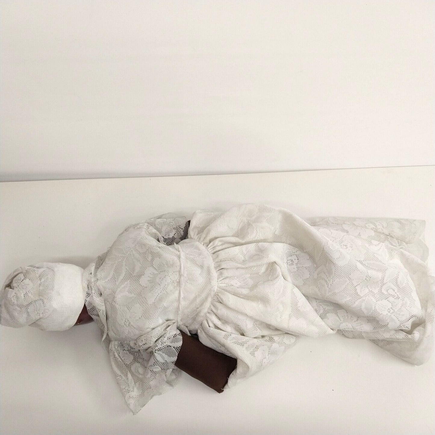Black Chalkware Bust Bride Doll Hand Made Stuffed Body Lace Dress 28"