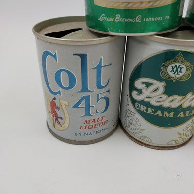 5 Old Vintage Short Empty Beer Cans Schlitz Pearl Cream Ale Colt 45 Rolling Rock