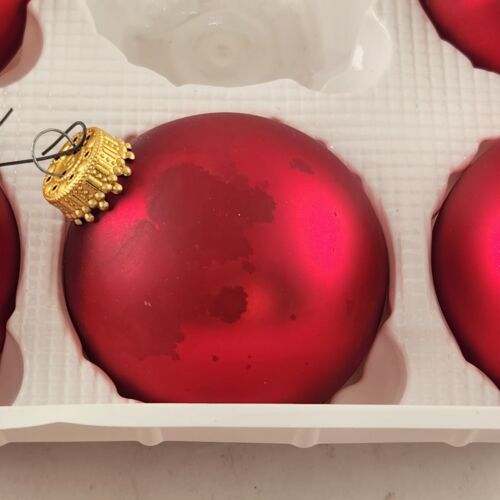 Christmas Ornament Glass Krebs Red jewel tone 5 Pk Vintage Boxed Gold Crown 2.5"
