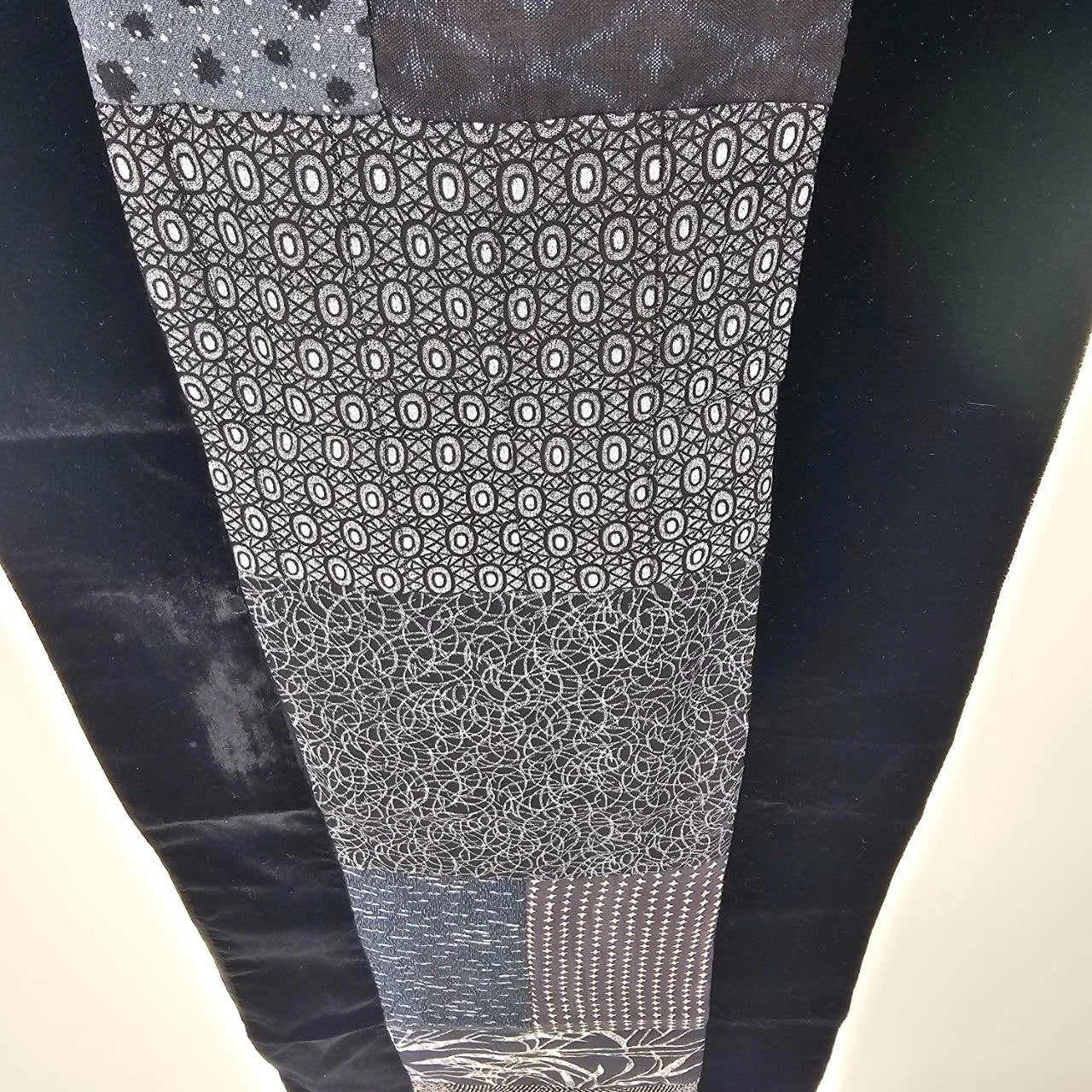 Blue Black Patchwork Table Runner 53" Reversible Luxury Black Velvet Boho Decor