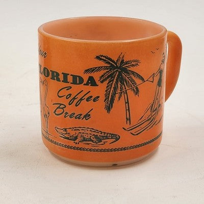 Set 2 Florida Coffee Break Vintage Souvenir Orange Mugs 3" by Federal Glass Co