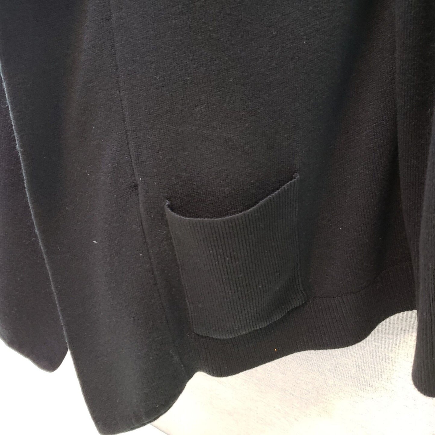 Debbie Morgan Cardigan Wrap Black XL Sweater Open Front Acrylic Patch Pockets