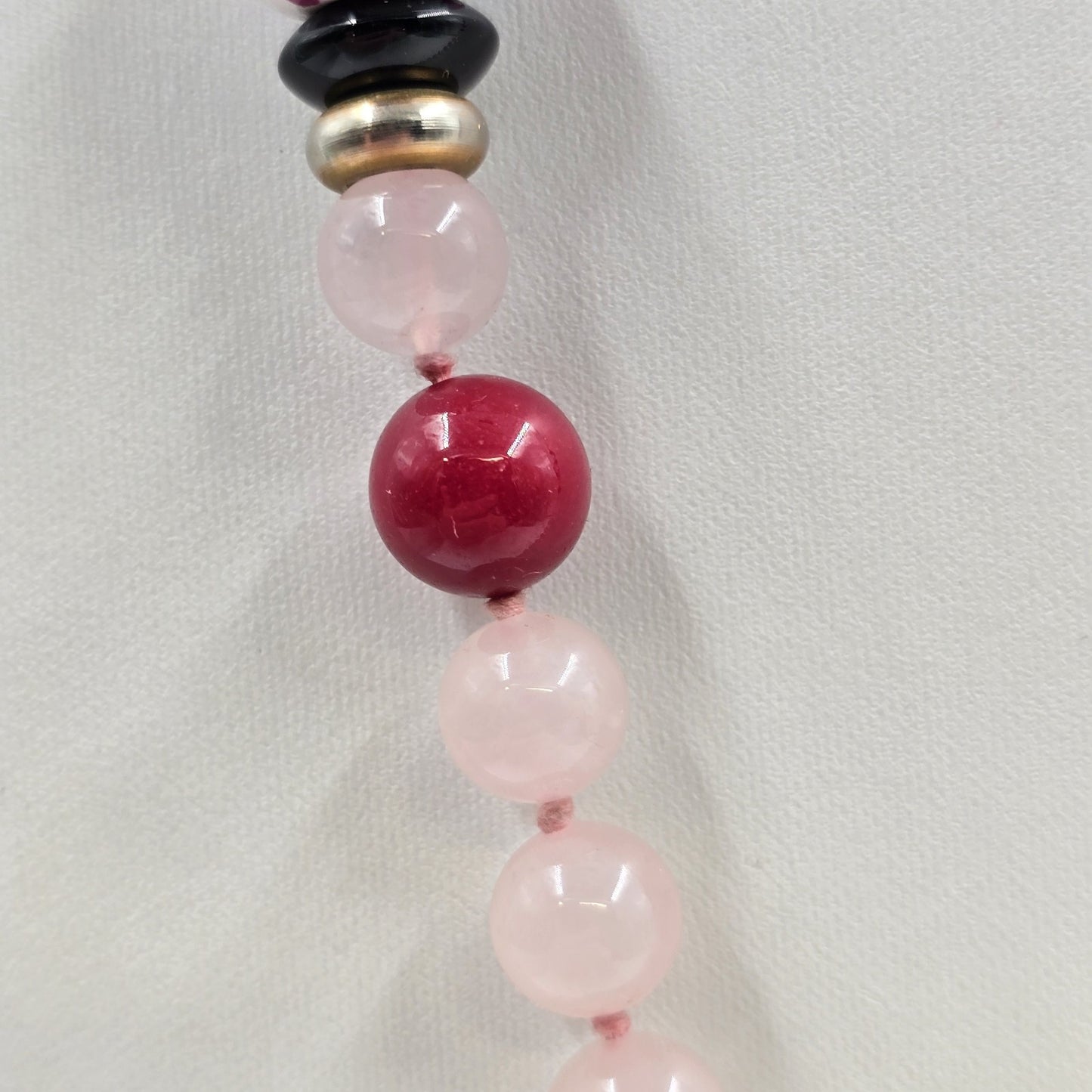 Pale Pink Glass Beads with Multicolor Bead Accents Floral Motif Necklace Jewelry