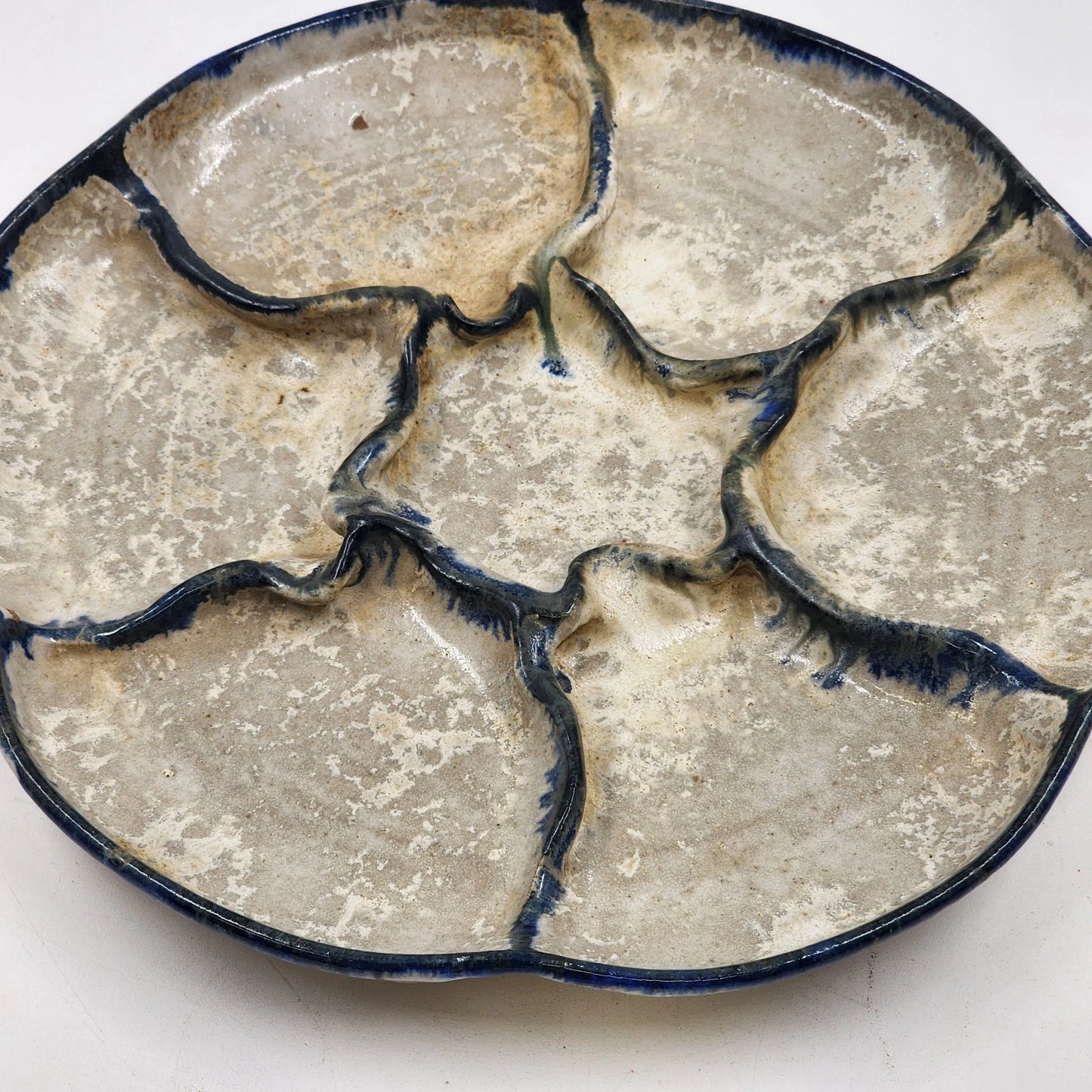 Studio Art Pottery Oyster Artichoke Plate Stoneware Serving OOAK Country