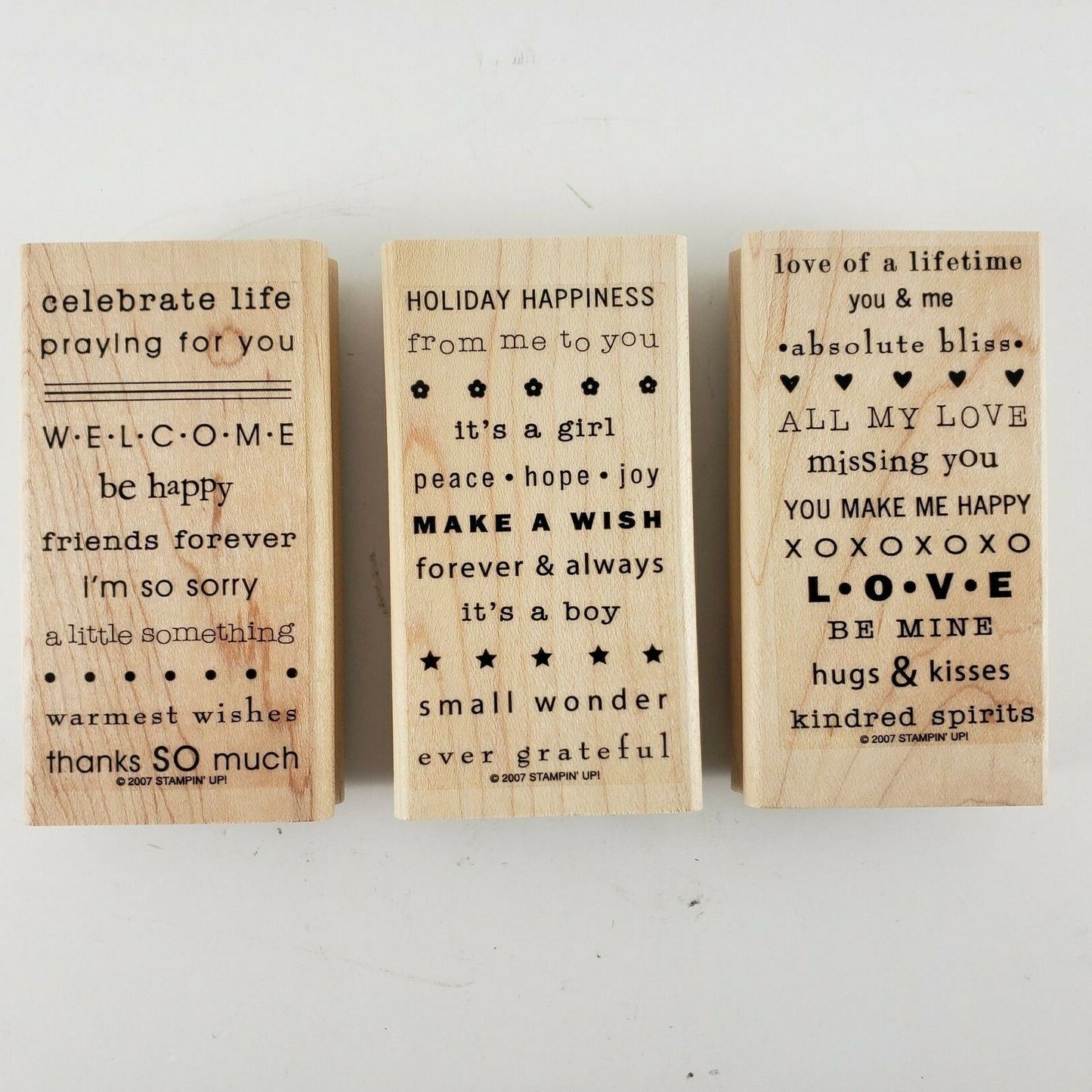 STAMPIN UP! So Many Sayings Set of 3 Wood Rubber Stamps Retired 2007 Never Used