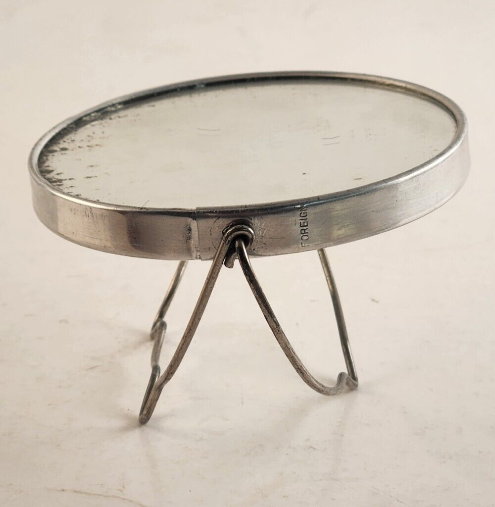 Vintage Travel Makeup Stand-Up Two-Sided Mirror Vinyl Case Compact