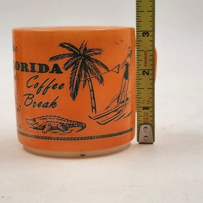 Set 2 Florida Coffee Break Vintage Souvenir Orange Mugs 3" by Federal Glass Co
