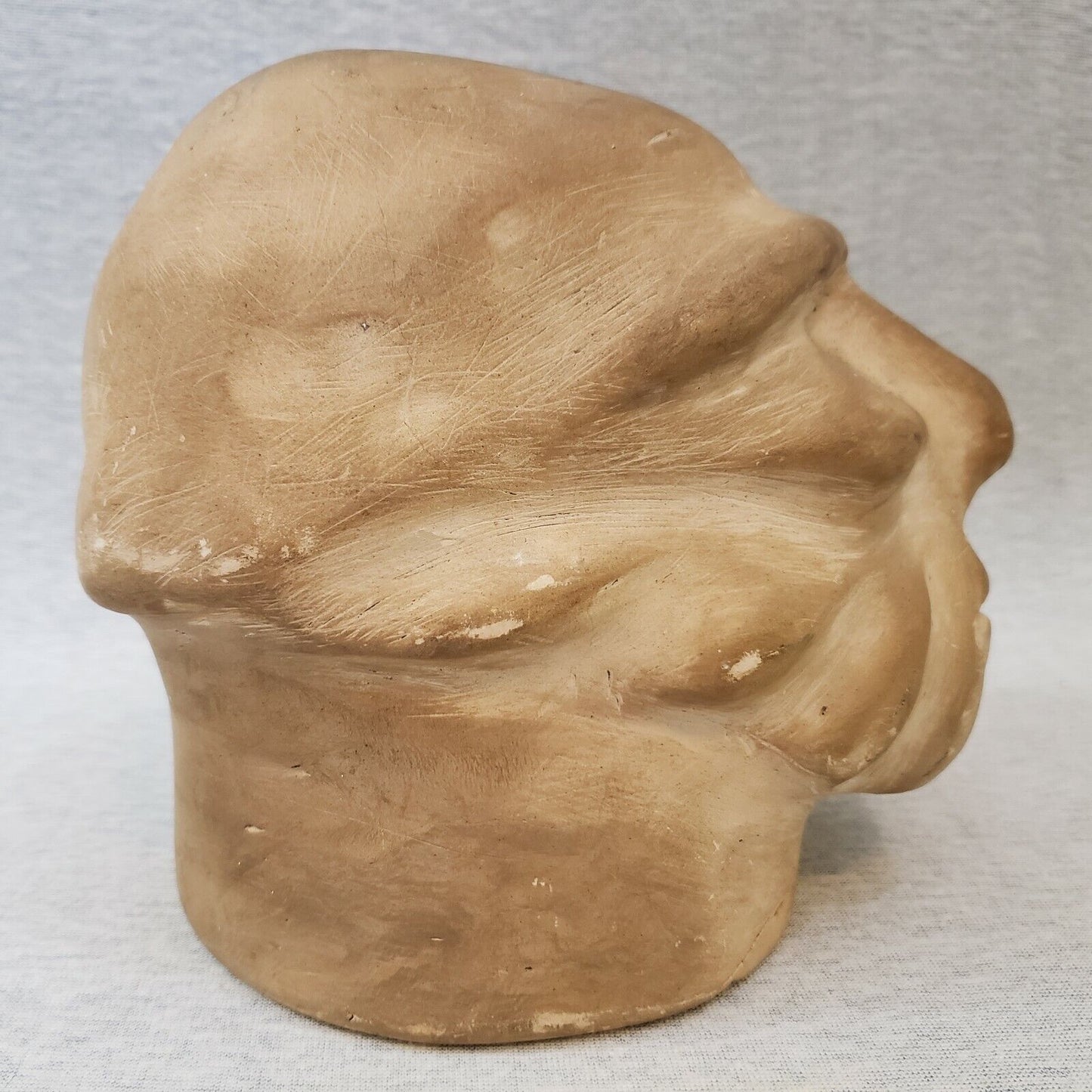 Clay Face Mold Pottery Face Studio Art Mid Century Modern Gruff Features 6" Tall
