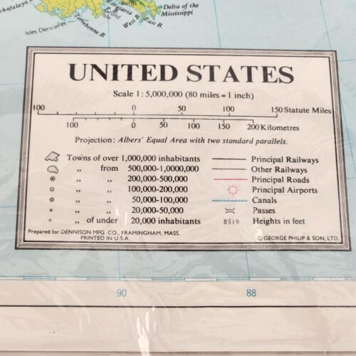 United States Wall Map 5891 USA Vintage 25" x 37" 11 Colors Dennison No 51-891