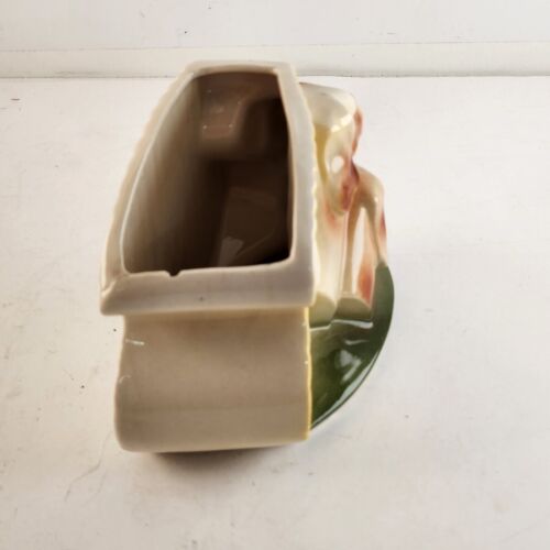Royal Copley Dog Pottery Planter Vintage Yellow Green Flower Pot MCM