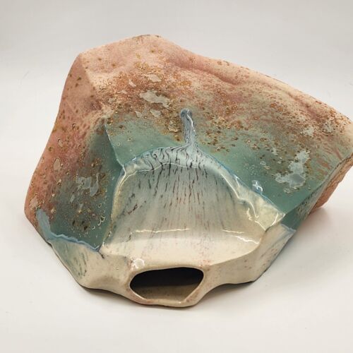 Tony Evans Raku Pottery Vase Signed 231 Ancient Sands Glaze Run 14"x10.5"