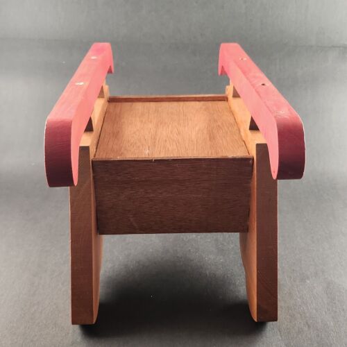 Christmas Decorative Wooden Sleigh Light Brown with Red Runners 13.5" x 7" x 8"h