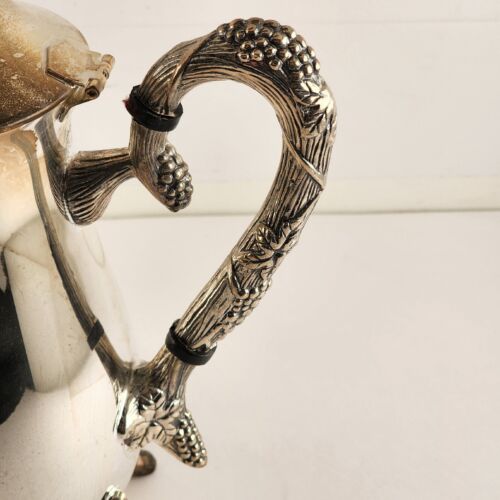 Coffee Server Set Silver Plate Grapevine Pattern with Sugar Creamer Vintage NOS
