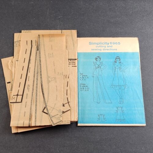 Simplicity 6965 Vintage Sewing Pattern 1975 Misses Pullover Dress or Top Sz 10
