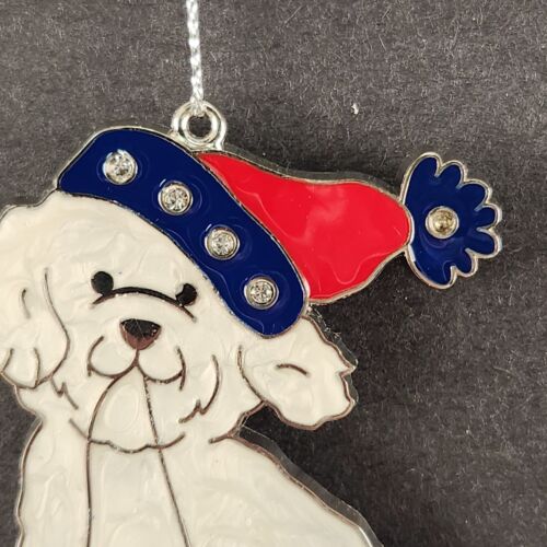 Danbury Mint Bichon Frise Metal JEWELED TREE & SLED Ornaments Enamel Finish