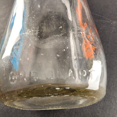 Virginia Dairy Glass Milk Bottle 1 Quart Orange and Blue Logos STOP School Bus