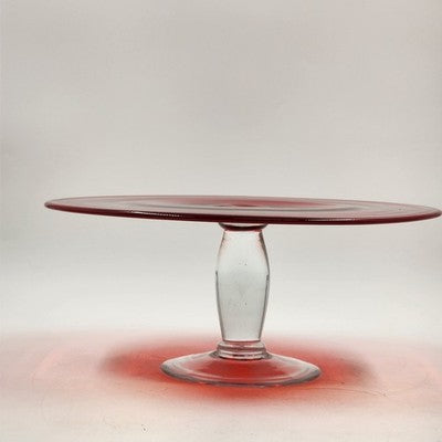 IKEA ÄKTAD Ruby Red Flashing Cake Stand 13" Glass Top Clear 5" Pedestal Base