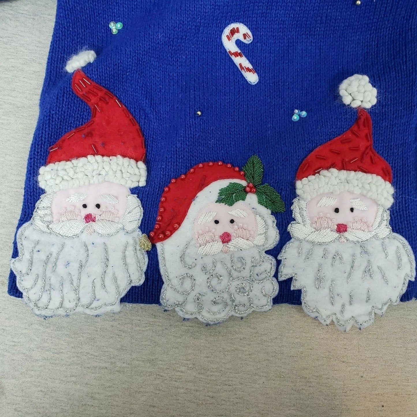 Heirloom Cardigan Sweater Christmas Collectibles 1XL Blue Santa Candy Cane 2004