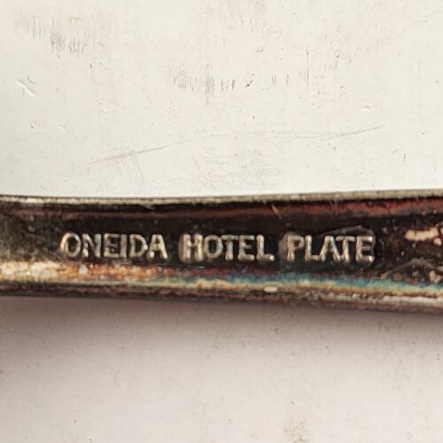 6 Oneida Hotel Silver Plate Soup Spoons 5¾" Simple Pattern Tarnished