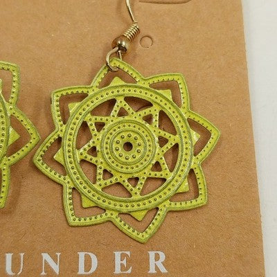 Plunder Light Yellow Geometric Star Filagree Fretwork Hook Dangle Drop Earrings