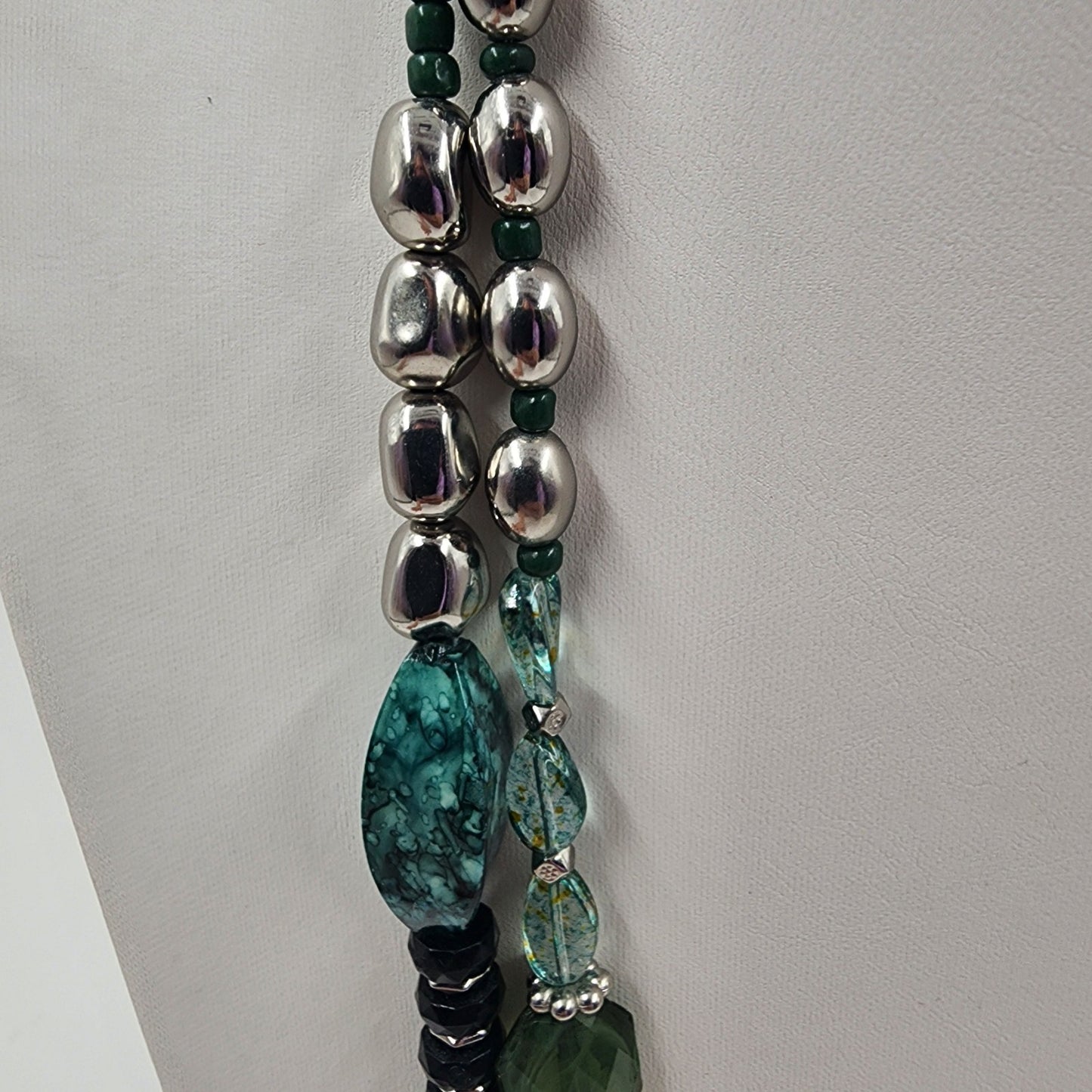 Catherines Double Strand Silver Tone Blue Black Green Faux Pearl Beads Necklace
