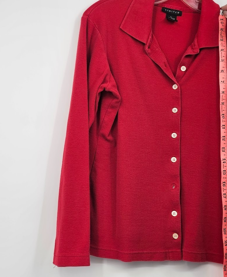 Vintage 90s The Limited Sweater Women’s L Red Button Front Collared Cotton Made in Korea
