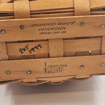 Longaberger Horizon Of Hope Basket w Lid Classic Stain 1999 American Cancer Soc